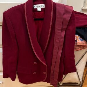 Stunning Christian Dior wool skirt suit with matching scarf and belt.